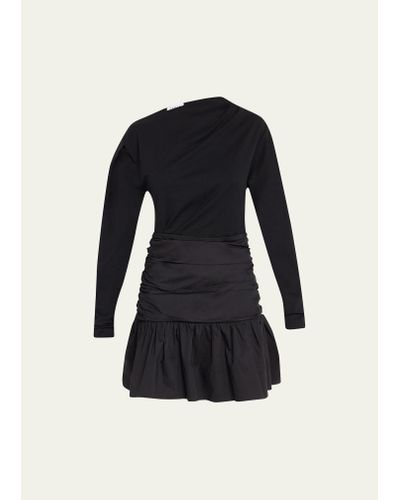 Tanya Taylor Iris Gathered Jersey Mini Dress - Black