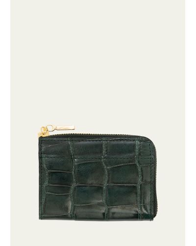 Abas Glazed Alligator Leather Zip Card Case - Green