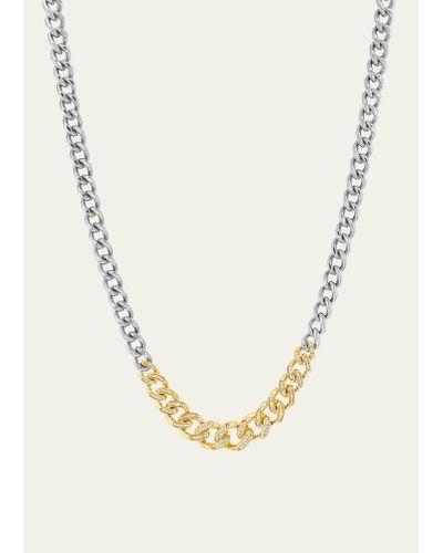 Sheryl Lowe 14k Pave Diamond And Sterling Silver Tapered Link Curb Chain Necklace - Natural