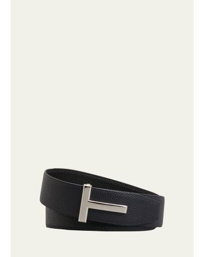 Tom Ford T-buckle Reversible Leather Belt - White