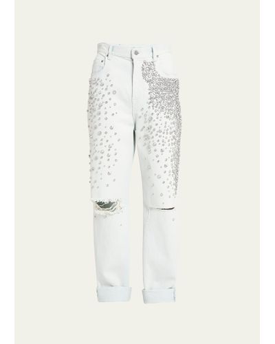 Golden Goose Kim Bleached Jeans With Crystals - Natural