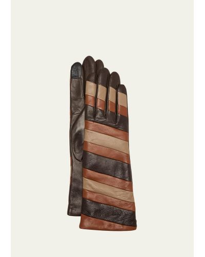 Agnelle Tri-color Striped Leather Gloves - Multicolor