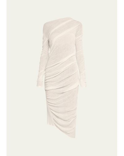 Issey Miyake Ambiguous Twisted Knit Asymmetric Midi Dress - Natural