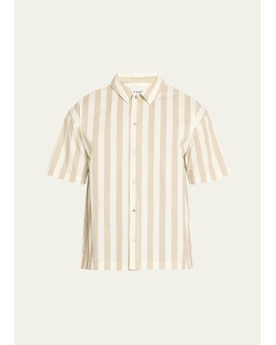 FRAME Striped Cotton Camp Shirt - Natural