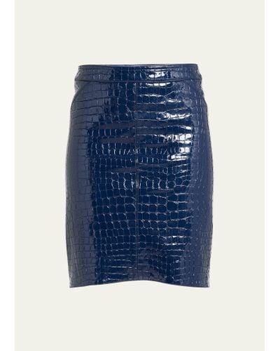 Tom Ford Croc-embossed Leather Pencil Skirt - Blue