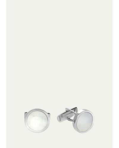 Bergdorf Goodman 14k White Gold Mother-of-pearl Round Cufflinks - Natural