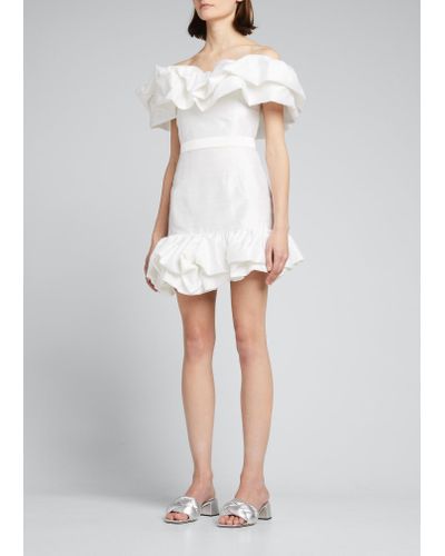 Markarian Grace Off-the-shoulder Dupioni Ruffle Mini Dress - White