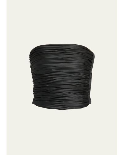 Giorgio Armani Strapless Ruched Bustier Silk Top - Black