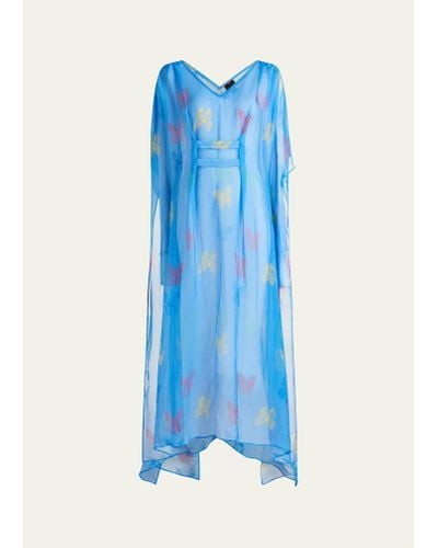 VALIMARE Florence Sheer Butterfly Caftan Coverup - Blue