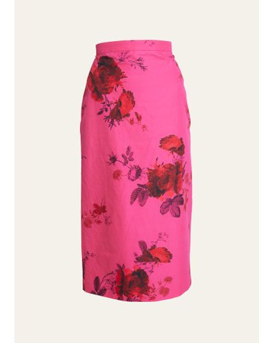 Erdem Floral-print Midi Pencil Skirt - Pink