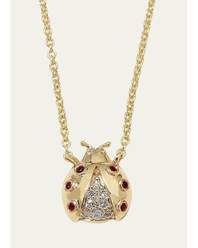Sydney Evan Small Ruby Ladybug With Open Wings Necklace - White