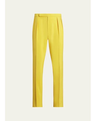 Ralph Lauren Purple Label Gregory Silk Pleated Pants - Yellow