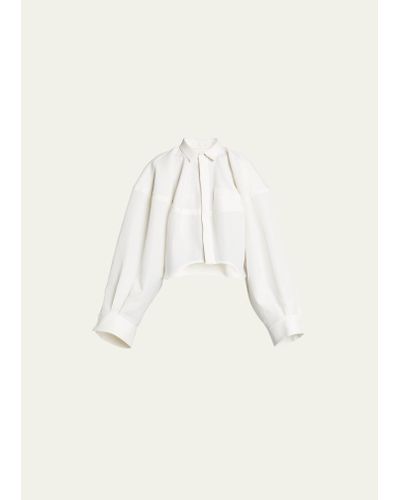 Sacai Cocoon Cropped Button Down Top - Natural
