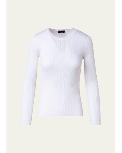 Akris Silk Cotton Seamless Rib Fitted Sweater - White
