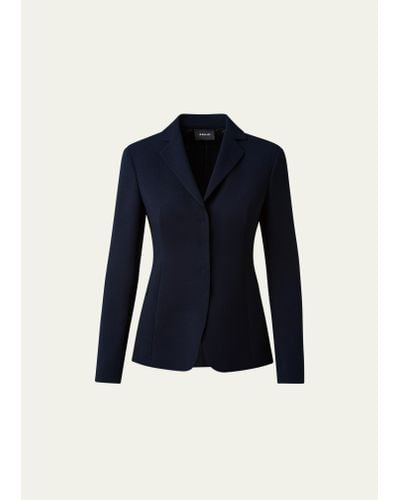 Akris Leather-collar Wool Jacket - Blue
