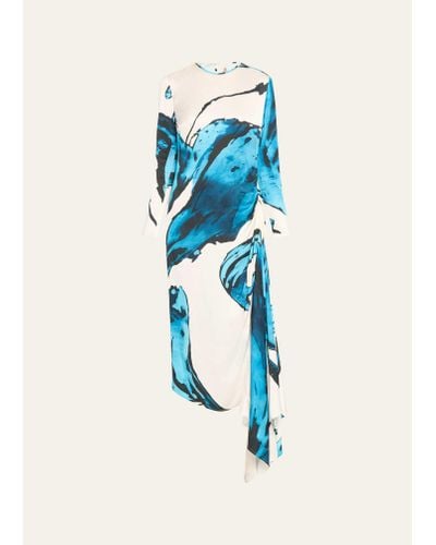 Silvia Tcherassi Ananya Abstract Waves Draped Midi Dress - Blue