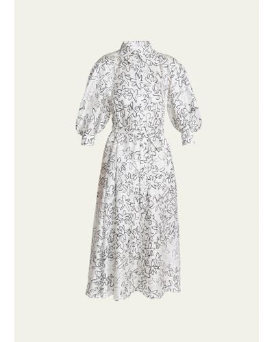 Chloé Floral-print Cutout Midi Silk Shirt Dress - White