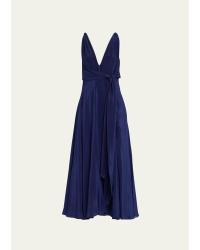 Azeeza Cirrus Sleeveless Silk Midi Dress - Blue