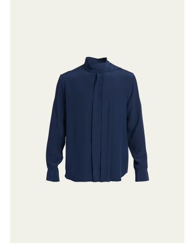 Valentino Garavani Silk Shirt With Neck Wrap - Blue