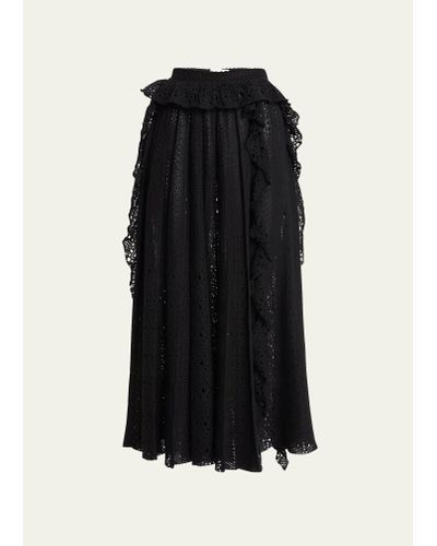 Chloé A-line Broderie Anglaise Knit Skirt With Cascading Ruffles - Black