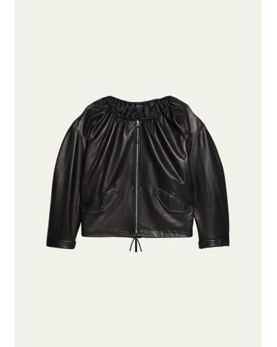 Helmut Lang Ruched Leather Jacket - Black