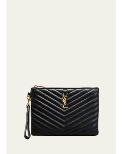 Saint Laurent Ysl Monogram Small Pouch In Smooth Leather - Black