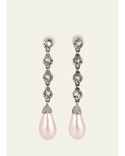 Ben-Amun Silver Crystal Earrings With Pearly Drop - Natural
