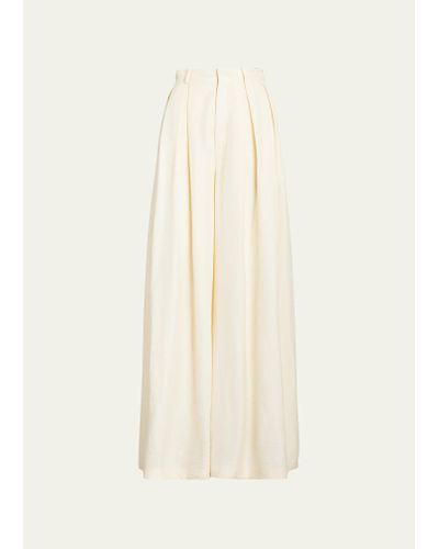 Ralph Lauren Collection Greer Pleated Wide-leg Pants - Natural
