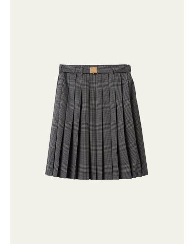 Miu Miu Prince De Galles Wool Pleated Midi Skirt - Black