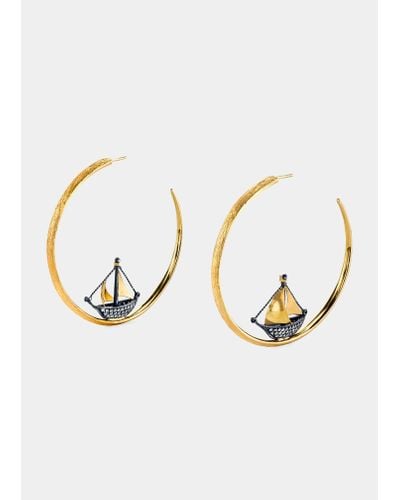 Arman Sarkisyan Sail Boat Hoop Earrings With Diamonds - Metallic