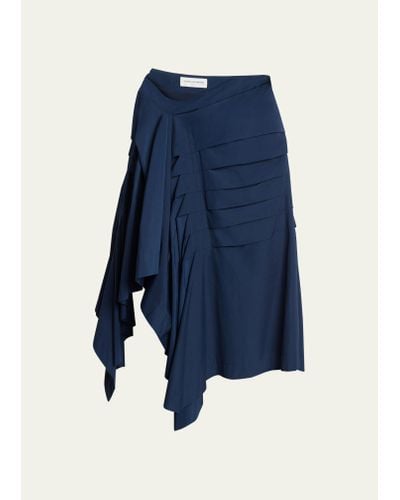 Dries Van Noten Shy Pleated Asymmetric Midi Skirt - Blue