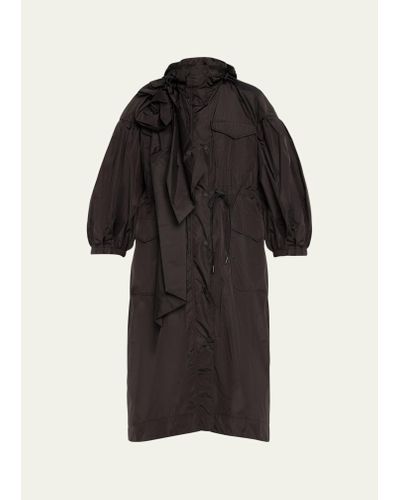 Simone Rocha Hooded Parka Jacket With Pressed Rose Detail - Black