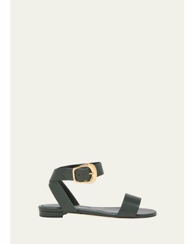 Manolo Blahnik Brutas Leather Ankle-strap Sandals - White