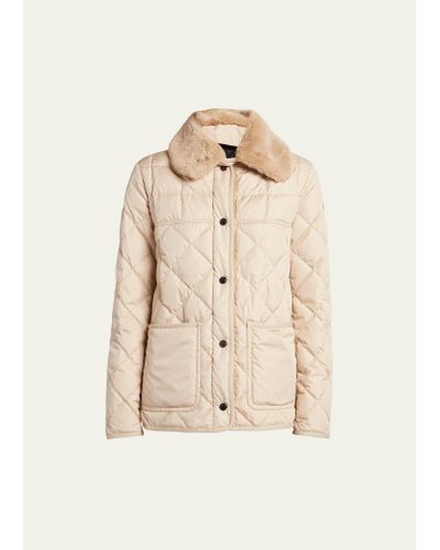 Moncler Cygne Quilted Jacket With Faux Fur Trim - Natural