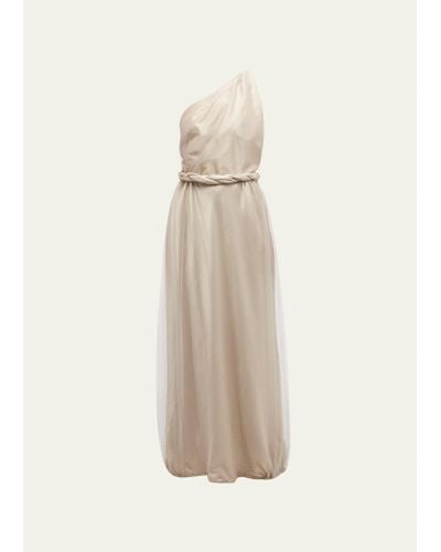 Giorgio Armani One-shoulder Gown With Braided Detail - Natural