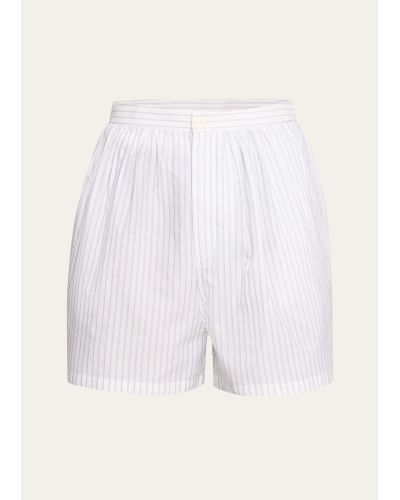Hed Mayner Cotton Poplin Pinstripe Pleated Shorts - White