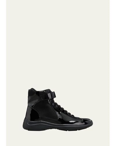 Prada America's Cup Patent Leather High-top Sneakers - White