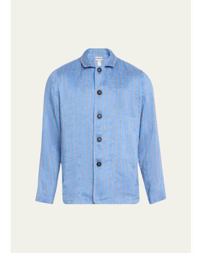 Massimo Alba Linen-silk Stripe Shirt Jacket - Blue