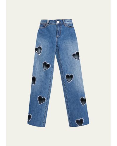Alice + Olivia Karrie Embellished Heart Cutout Jeans - Blue