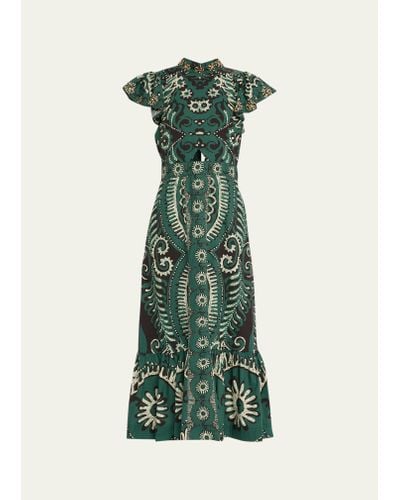 Sea Charlough Printed Cut-out Midi Dress - Green