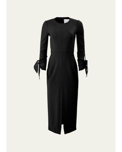 Carolina Herrera Wrist-tie Wool Midi Dress - Black