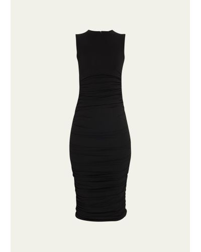 Michael Kors Ruched Sleeveless Jersey Midi Dress - Black