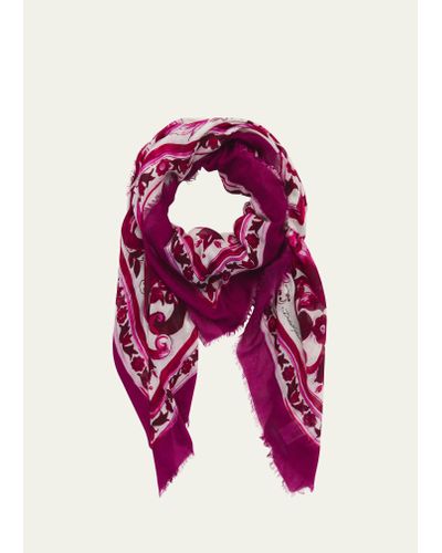Dolce & Gabbana Floral Pattern Cashmere-modal Scarf - Pink