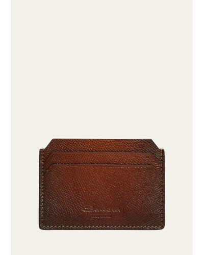 Santoni Saffiano Leather Card Case - Brown