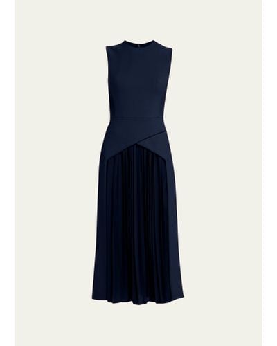 Oscar de la Renta Wool-blend Midi Dress With Pleated Detail - Blue