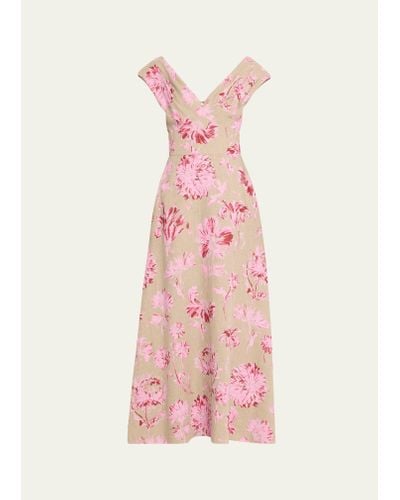 Lela Rose V-neck Floral-print Sleeveless Empire-waist Maxi Dress - Pink
