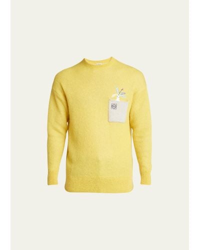 Loewe Embroidered Pocket Mohair-blend Sweater - Yellow