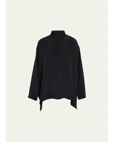 Eskandar Wide Longer Back Double Stand Collar Shirt (mid Plus) - Black