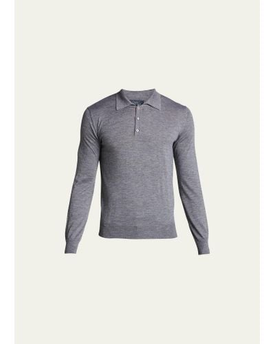 Bergdorf Goodman Long-sleeve Cashmere Polo Sweater - Blue