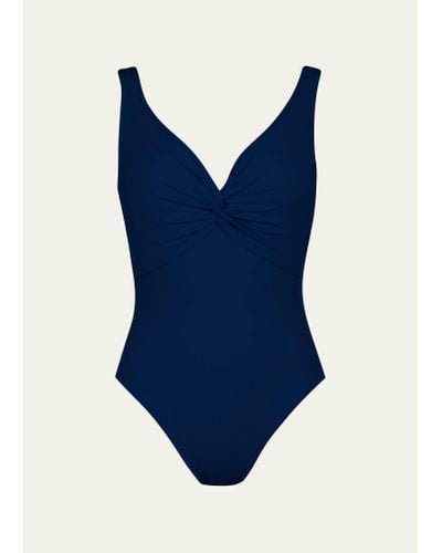 Karla Colletto Twist-Front Underwire One-Piece Swimsuit - Blue